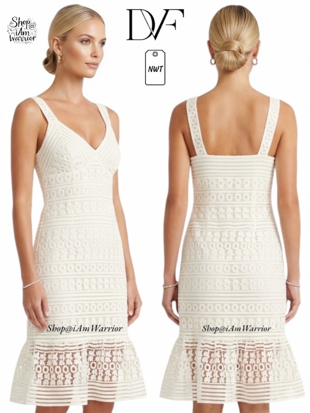 Diane Von Furstenberg NWT ivory/off white lace flounce hem dress